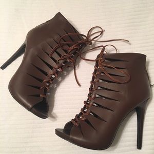 Lace up open toe heels